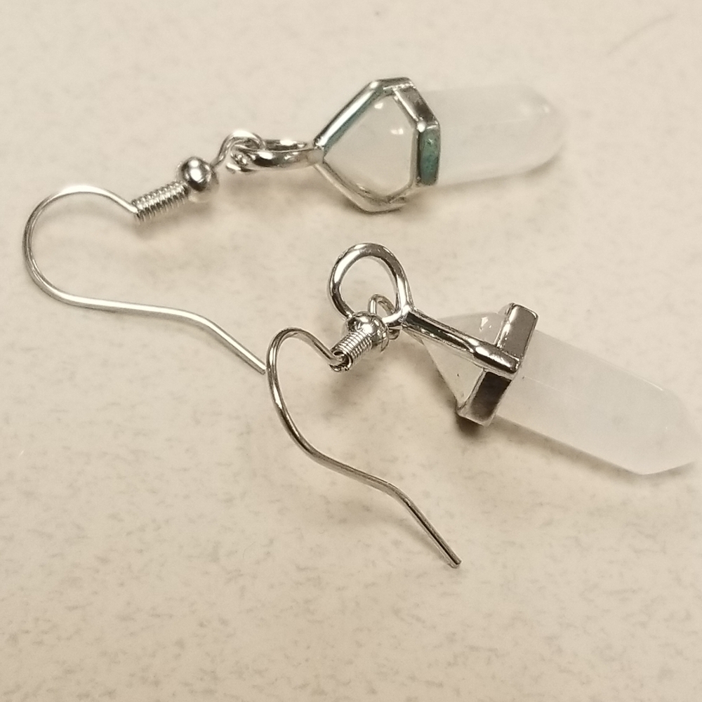 Handmade small clear gemstone point  hanging earrings